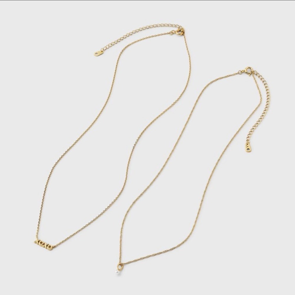 A New Day 14k Gold Dipped XOXO and Pearl Layered Necklace Set 16-18 Inch New - Picture 5 of 6
